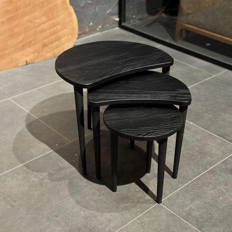 Handcrafted Solid Wood Nesting Coffee Table Set: Rustic Sandblasted Finish