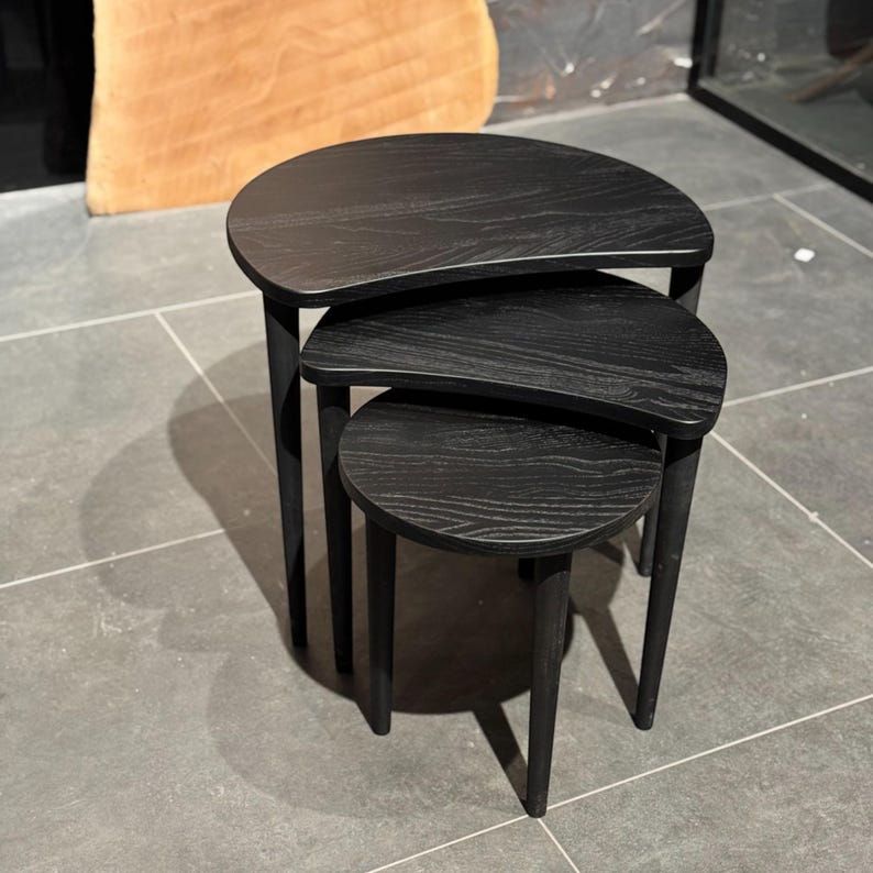 Handcrafted Solid Wood Nesting Coffee Table Set: Rustic Sandblasted Finish