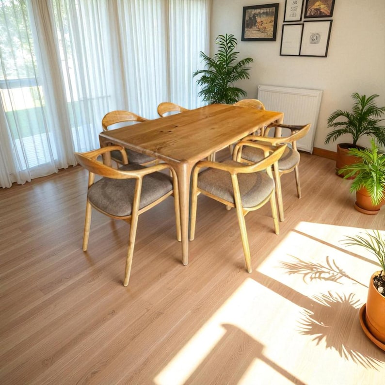Dining Table | Modern Oak Walnut Chestnut Kitchen, Diner, Breakfast Sets | Handcrafted Long or Small Dining Room Table