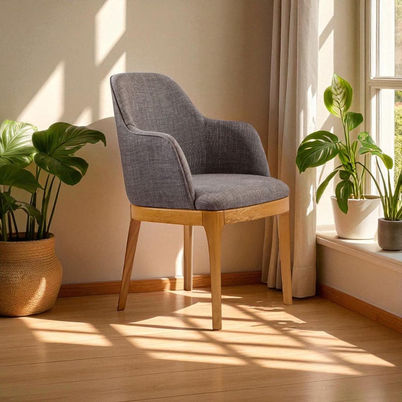 Rustic Solid Oak Dining Chair Handmade Wooden Seat Comfortable Kitchen Seating Durable Wood Furniture