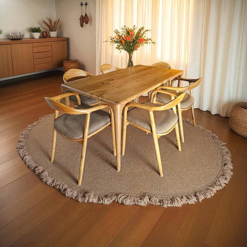 Handmade Solid Oak & Walnut Rustic Dining Table - Farmhouse Kitchen Furniture