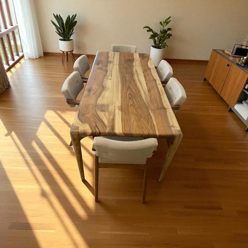 Solid wood dining table | natural hardwood, oak, walnut, chestnut | farmhouse, modern kitchen, breakfast, dinner