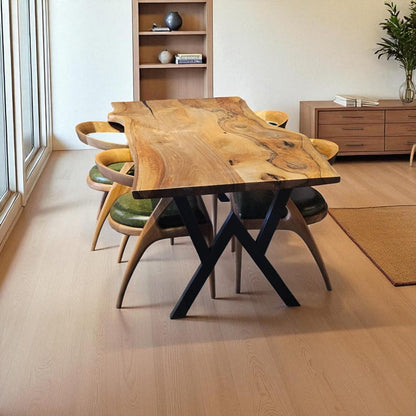 Handmade Solid Wood Dining Table | Rustic Live Edge Walnut Oak Chestnut | Farmhouse Kitchen Table, Oval Round Modern Furniture