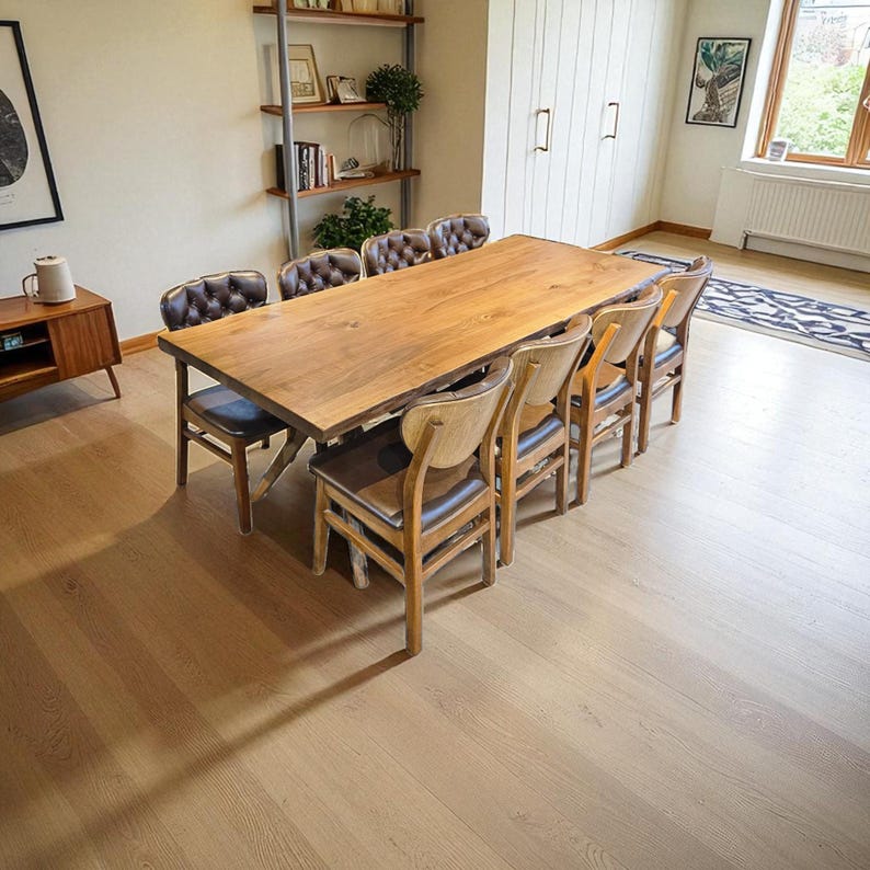 Handmade Solid Wood Dining Table | Rustic Live Edge Walnut Oak Chestnut | Farmhouse Kitchen Table, Oval Round Modern Furniture