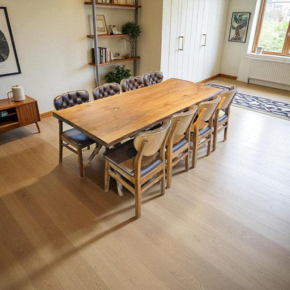 Handmade Solid Wood Dining Table | Rustic Live Edge Walnut Oak Chestnut | Farmhouse Kitchen Table, Oval Round Modern Furniture