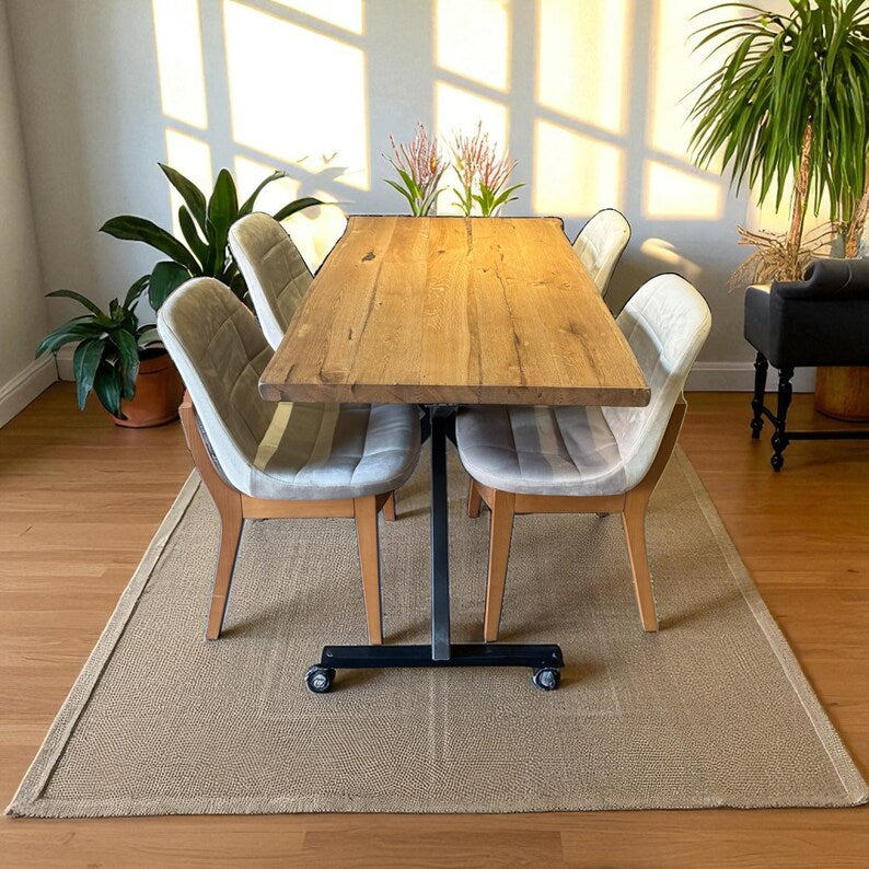 Wood Dining Table, Natural Oak Walnut Chestnut Farmhouse Modern Kitchen Table for Family Home, Small, Round, Oval, Long, Breakfast