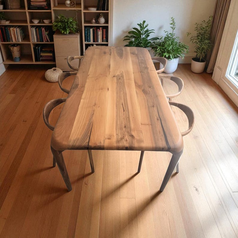 Handcrafted Solid Wood Dining Table – Rustic Live Edge Walnut, Oak & Chestnut, Modern Farmhouse Style, Durable Timeless Furniture"