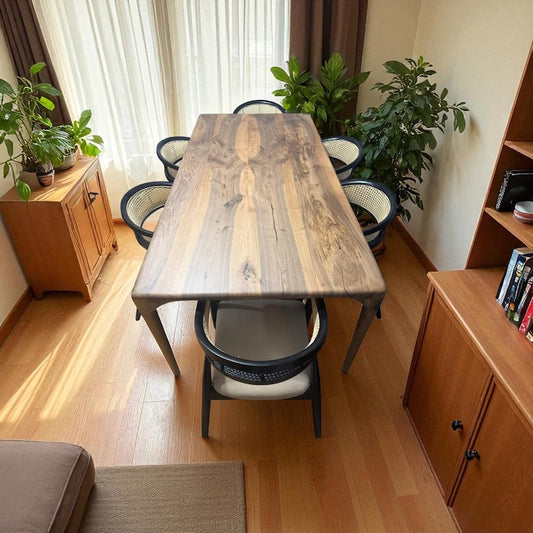 Rustic solid wood dining table | farmhouse oak, walnut & chestnut | natural finish, oval shape, small kitchen breakfast table