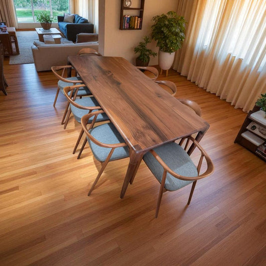 Walnut Wood Dining Table | Natural Finish, Solid Hardwood, Timeless Design, Kitchen & Dining Room Furniture, Modern Rustic Style
