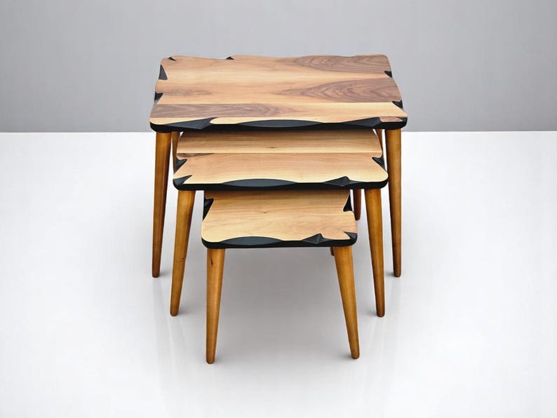 Handmade Wood Veneer Nesting Tables: Modern Zigon Side Table Set