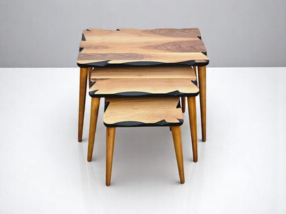 Handmade Wood Veneer Nesting Tables: Modern Zigon Side Table Set