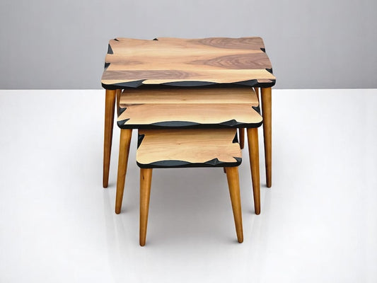 Wood Veneer Nesting Tables: 3-Piece Zigon Coffee Table Set