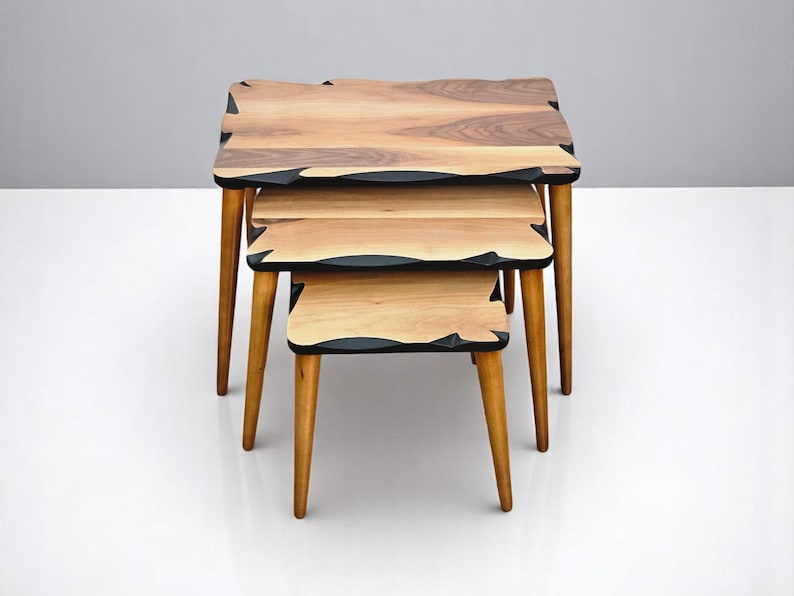 Wood Veneer Nesting Tables: 3-Piece Zigon Coffee Table Set