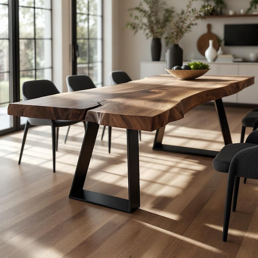 Handmade Live Edge Solid Wood Dining Table | Oak, Walnut, Chestnut | Modern Narrow Kitchen Diner Tables | Rustic Breakfast & Family Tables