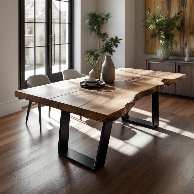 Handmade Live Edge Solid Wood Dining Table | Oak, Walnut, Chestnut | Modern Narrow Kitchen Diner Tables | Rustic Breakfast & Family Tables