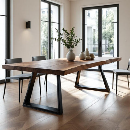 Handmade Live Edge Solid Wood Dining Table | Oak, Walnut, Chestnut | Modern Narrow Kitchen Diner Tables | Rustic Breakfast & Family Tables