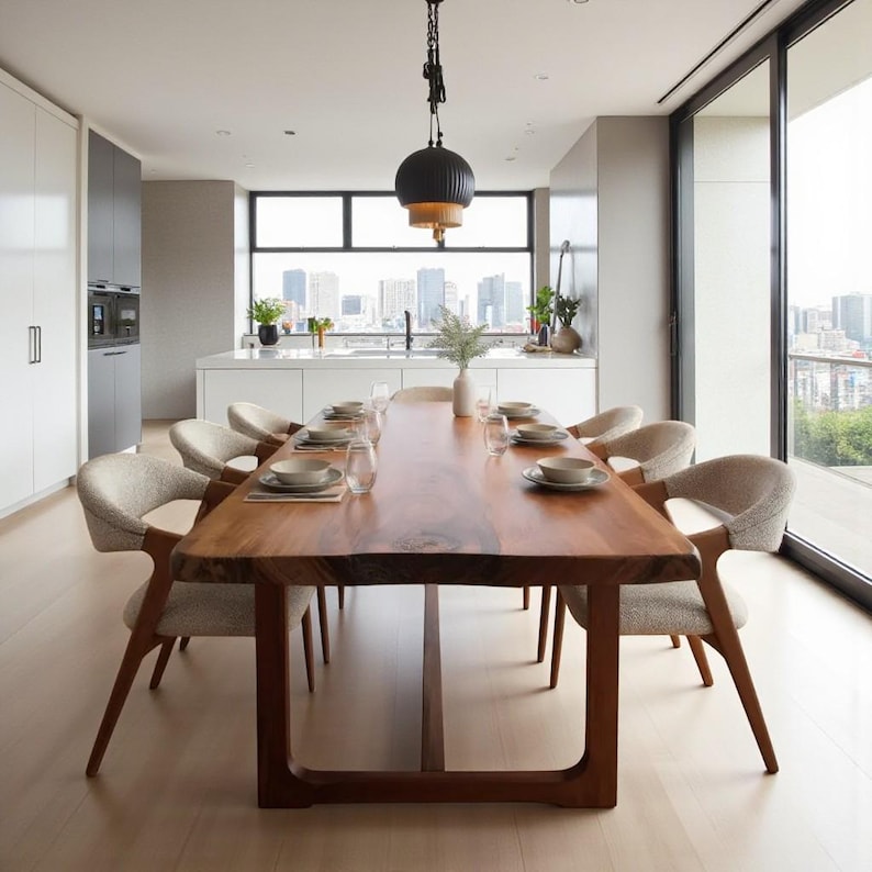 Handmade Solid Wood Dining Table, Walnut, Oak, Chestnut; Rustic Farmhouse Kitchen Furniture.