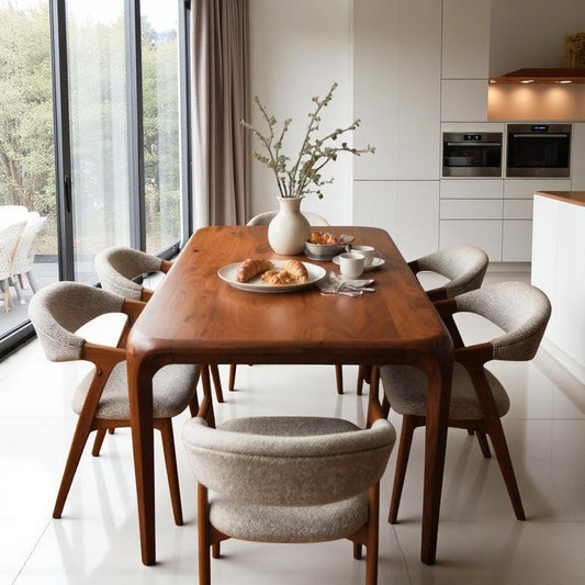 Handcrafted Organic Wooden Dining Table, Solid Walnut, Oak, Chestnut; Rustic Farmhouse Design.
