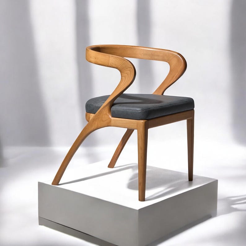 Handmade solid oak dining chair | Sustainable wooden chair with grey cushion for kitchen, living room, cafe, office | Eco-friendly furniture