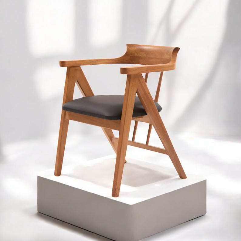 Handcrafted Solid Wood Dining Chair | Sustainable Seating | Modern Wooden Armchair for Kitchen, Restaurant, Lounge, and Office Decor