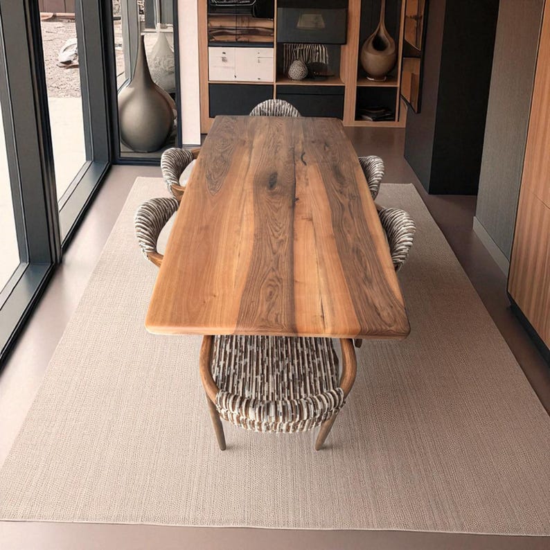 Rustic Handmade Solid Wood Dining Table – Live Edge Walnut, Oak, Chestnut, Timeless Farmhouse & Modern Design, Durable Furniture