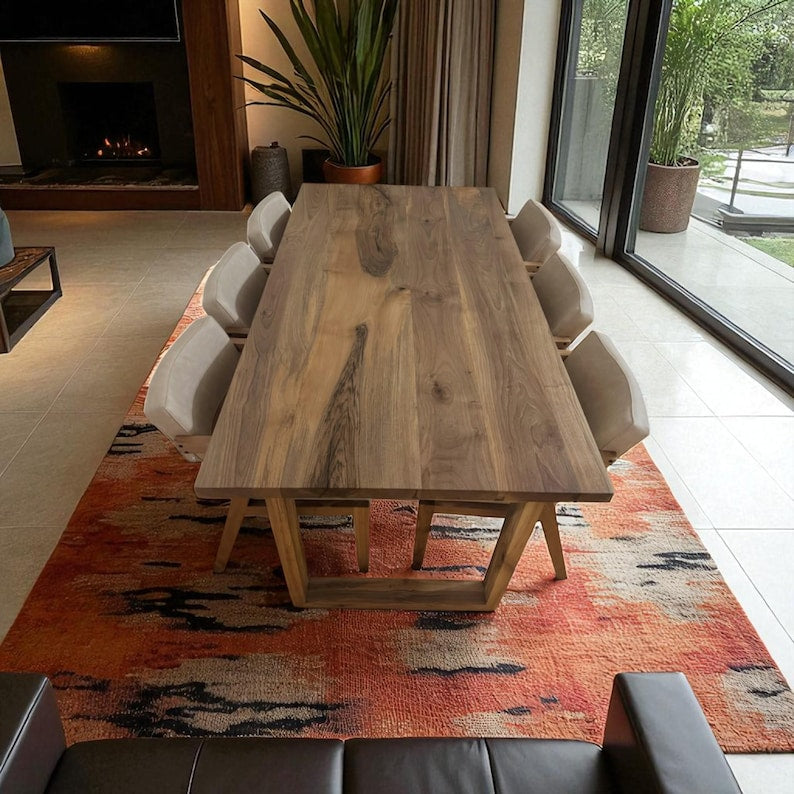 Handmade Live Edge Dining Table – Solid Solid Walnut, Oak Chestnut, Rustic Farmhouse & Modern Style, Live Edge Durable Wood Furniture