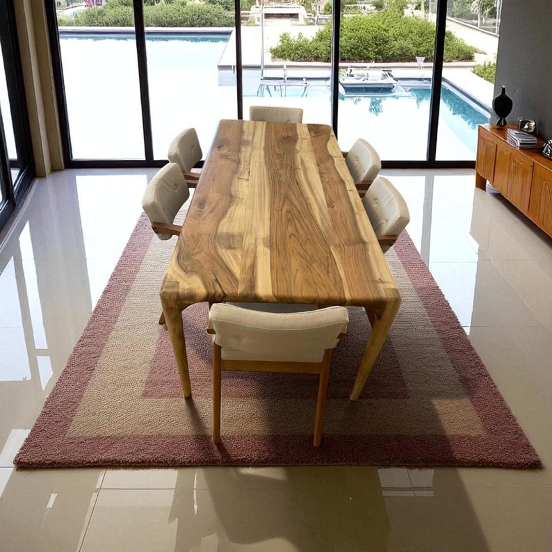 Rustic Live Edge Dining Table – Handmade Solid Walnut, Oak Chestnut, Farmhouse, Modern Style