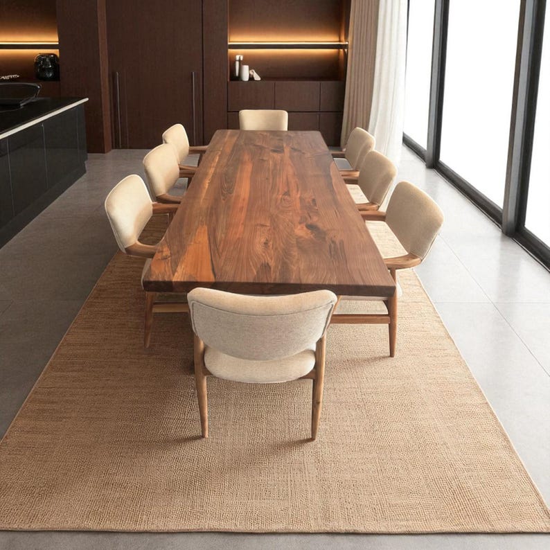 Rustic Live Edge Dining Table – Handmade Solid Walnut, Oak Chestnut, Farmhouse, Modern Style