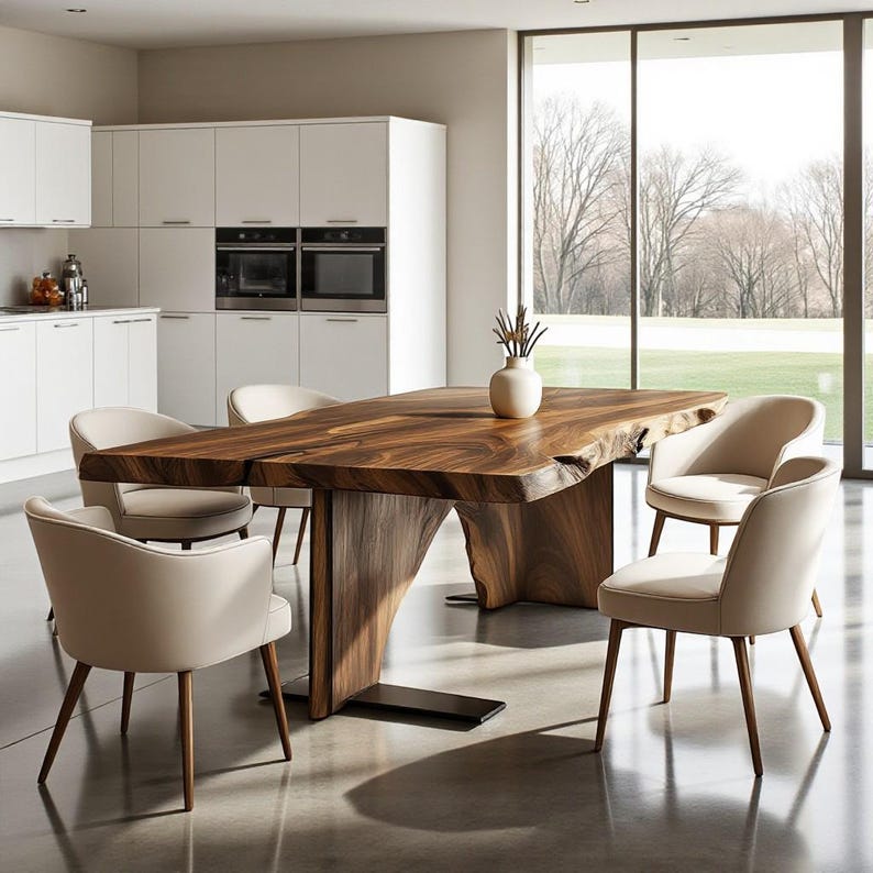 Handmade Solid Wood Dining Table, Walnut, Oak, Chestnut; Rustic Farmhouse Kitchen Furniture.