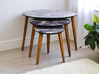 Handmade Wood Veneer Nesting Tables: Modern Zigon Side Table Set