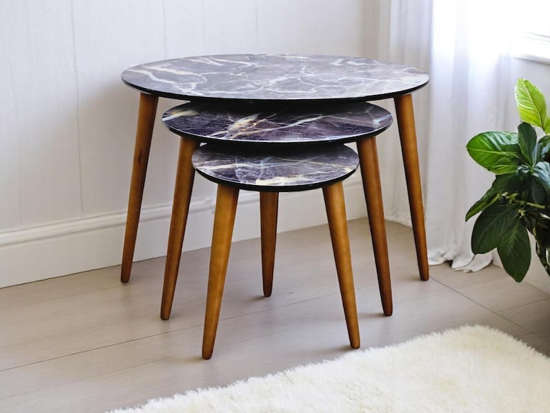 Wood Veneer Nesting Tables: 3-Piece Zigon Coffee Table Set