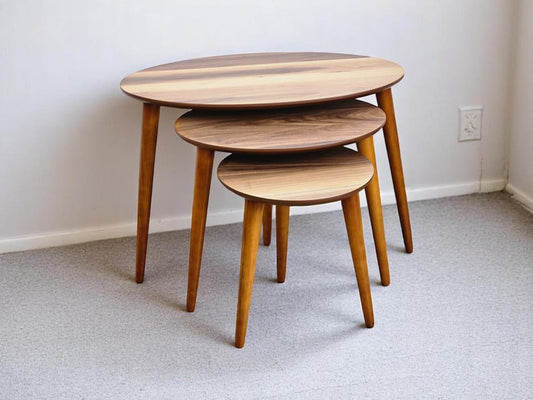 Wood Veneer Nesting Tables: Handmade Zigon Style - 3 Piece Set