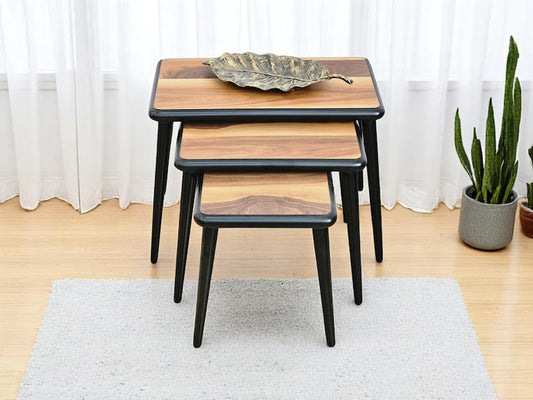 Wood Veneer Nesting Tables: 3-Piece Zigon Coffee Table Set