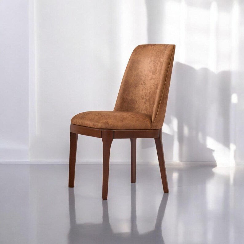 Handcrafted solid wood dining chair, farmhouse kitchen, living room, teak, customizable fabric, natural eco-friendly, restaurant & cafe