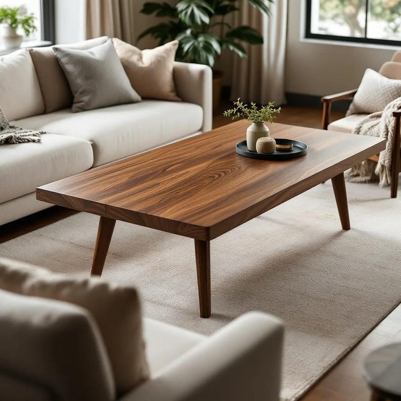 Solid Walnut Coffee Table | Natural Wooden Centerpiece | Modern Living Room Decor for Home, Café & Restaurant