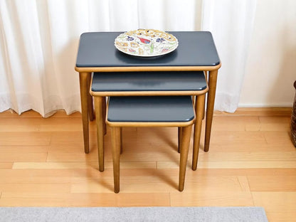 Handmade Wooden Veneer Nesting Tables: Space-Saving Zigon Design, 3-Piece Set