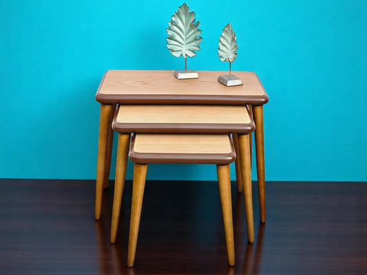 Handmade Wooden Veneer Nesting Tables: Modern 3-Piece Zigon Set
