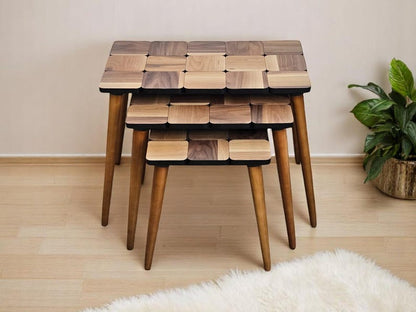 Handmade Wooden Veneer Nesting Tables: Modern 3-Piece Zigon Set