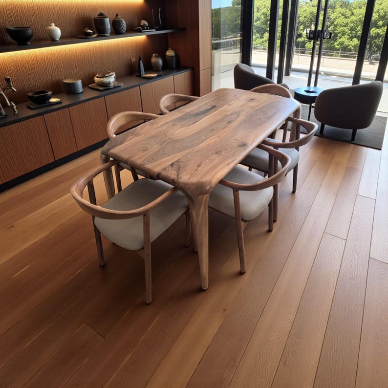 Handmade Solid Oak & Walnut Dining Table | Farmhouse Kitchen Furniture, Modern Wood Dining Table, Natural Hardwood, Small Oval