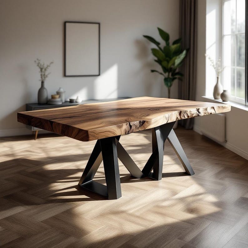 Handmade Live Edge Solid Wood Dining Table | Oak, Walnut, Chestnut | Modern Narrow Kitchen Diner Tables | Rustic Breakfast & Family Tables