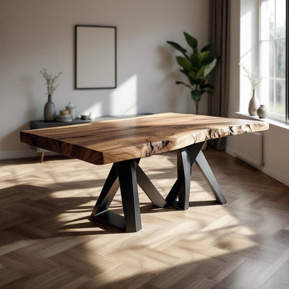 Handmade Live Edge Solid Wood Dining Table | Oak, Walnut, Chestnut | Modern Narrow Kitchen Diner Tables | Rustic Breakfast & Family Tables