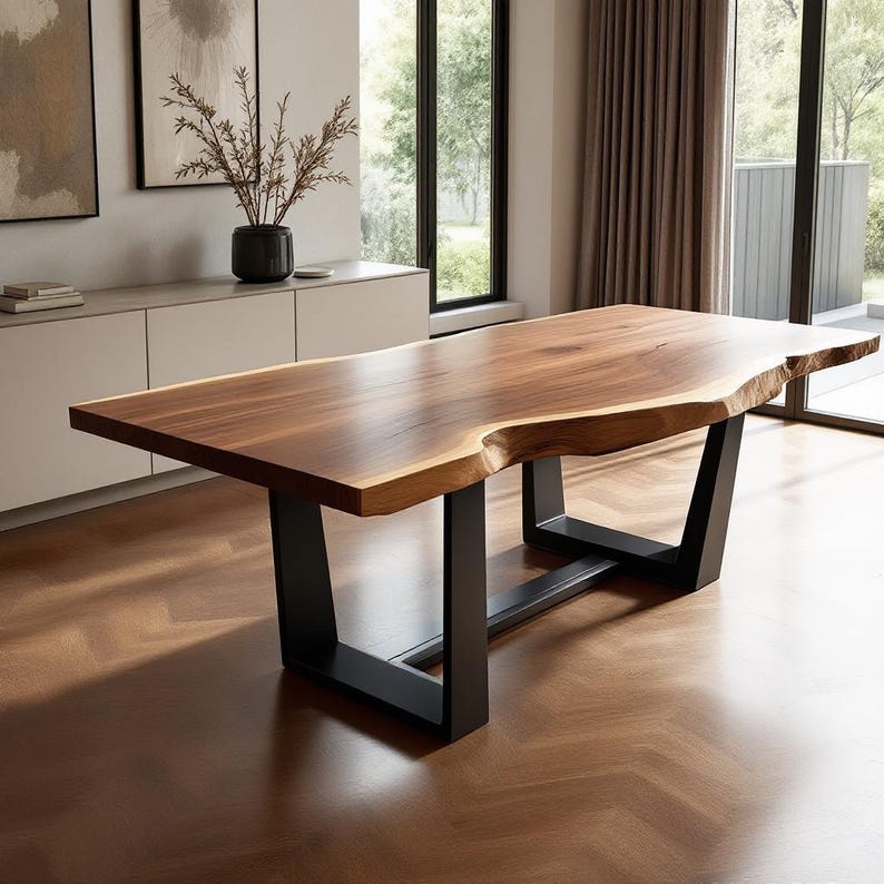 Handmade Live Edge Solid Wood Dining Table | Oak, Walnut, Chestnut | Modern Narrow Kitchen Diner Tables | Rustic Breakfast & Family Tables