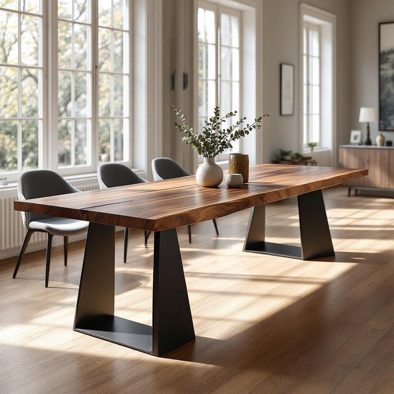 Handmade Live Edge Solid Wood Dining Table | Oak, Walnut, Chestnut | Modern Narrow Kitchen Diner Tables | Rustic Breakfast & Family Tables