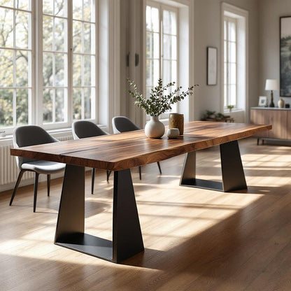 Handmade Live Edge Solid Wood Dining Table | Oak, Walnut, Chestnut | Modern Narrow Kitchen Diner Tables | Rustic Breakfast & Family Tables