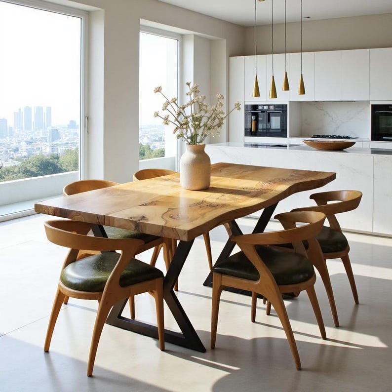 Farmhouse Modern Dining Table, Handmade Solid Wood, Walnut, Oak, Chestnut; Organic Furniture.