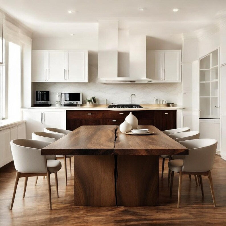 Solid Wood Dining Table, Handmade Rustic Walnut, Oak, Chestnut; Farmhouse Kitchen Centerpiece.