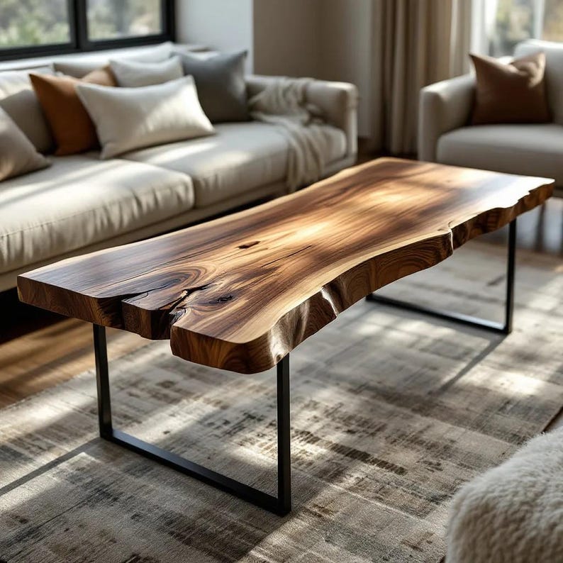 Handmade Solid Walnut Coffee Table | Natural Wooden Centerpiece | Modern Living Room Decor for Home, Café & Restaurant