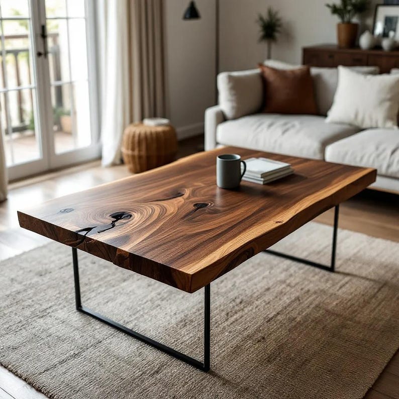 Handmade Solid Walnut Coffee Table | Natural Wooden Centerpiece | Modern Living Room Decor for Home, Café & Restaurant