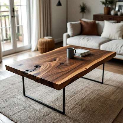 Handmade Solid Walnut Coffee Table | Natural Wooden Centerpiece | Modern Living Room Decor for Home, Café & Restaurant
