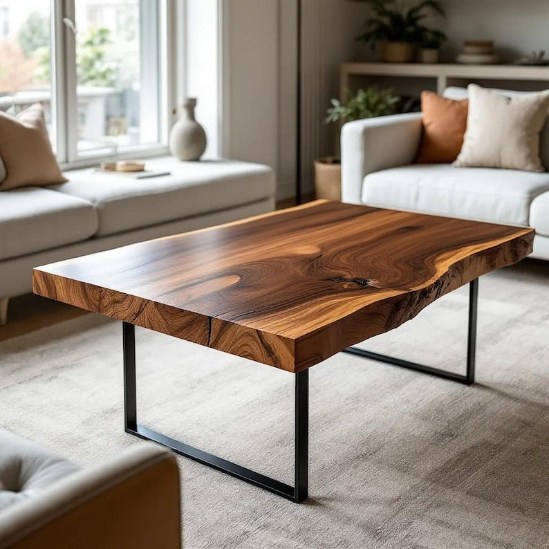 Handmade Solid Walnut Coffee Table | Natural Wooden Centerpiece | Modern Living Room Decor for Home, Café & Restaurant